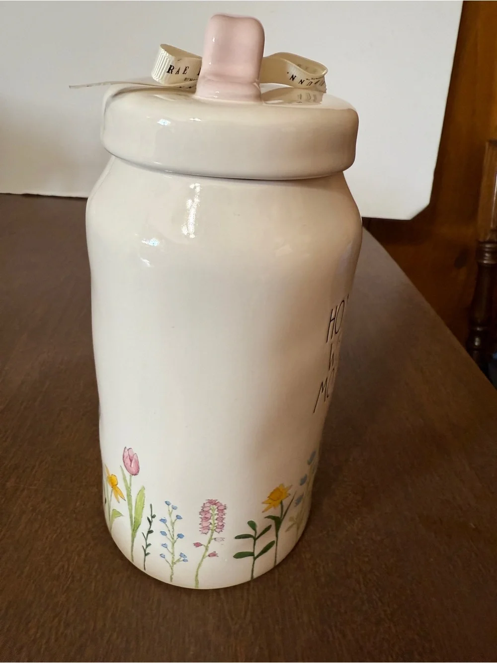Rae Dunn Artisan Collection home is where mom is canister With Lid Floral 181